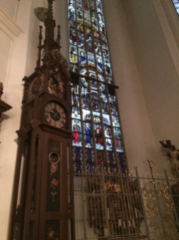 a beautiful german clock and stained glass